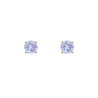 4mm A Basket-Set Round Tanzanite Studs in Yellow Gold