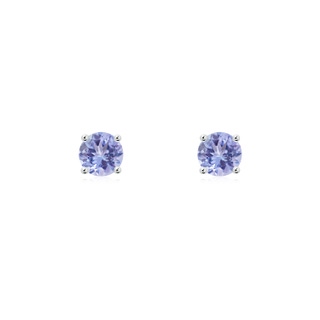 4mm AA Basket-Set Round Tanzanite Studs in White Gold