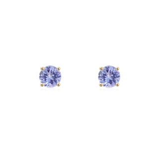 4mm AA Basket-Set Round Tanzanite Studs in Yellow Gold