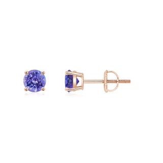 4mm AAA Basket-Set Round Tanzanite Studs in Rose Gold