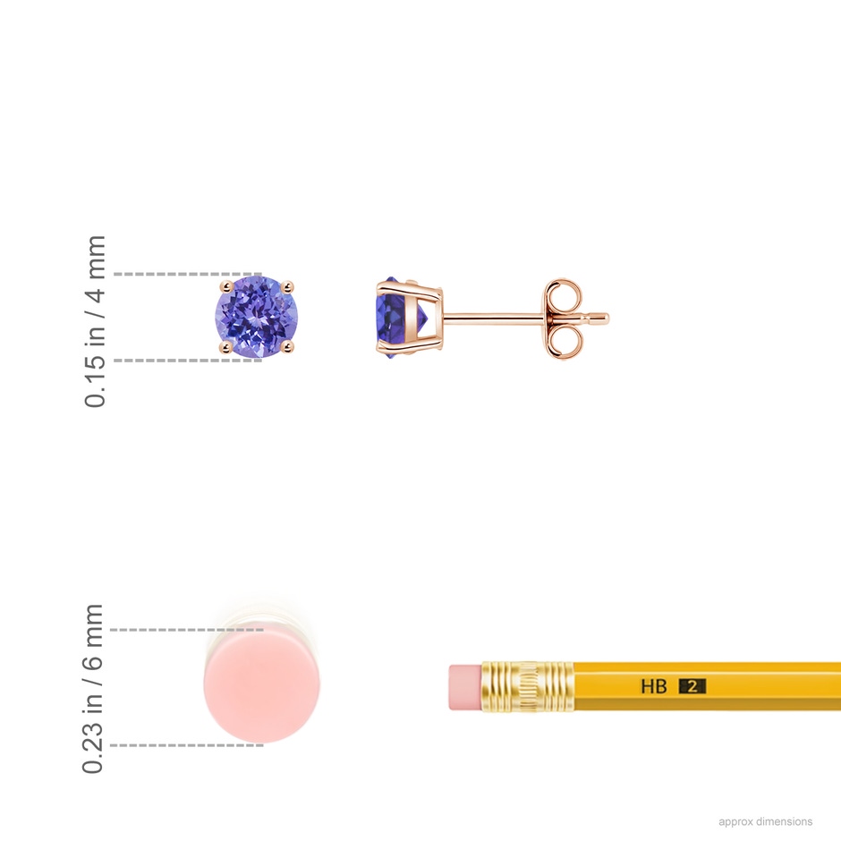 4mm AAA Basket-Set Round Tanzanite Studs in Rose Gold ruler