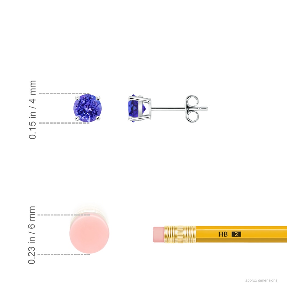 4mm AAAA Basket-Set Round Tanzanite Studs in P950 Platinum ruler