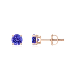 4mm AAAA Basket-Set Round Tanzanite Studs in Rose Gold