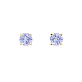 5mm A Basket-Set Round Tanzanite Studs in Yellow Gold