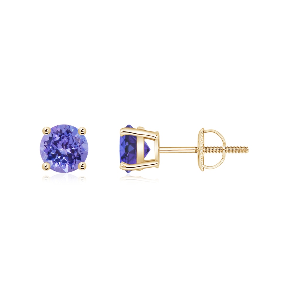 5mm AAA Basket-Set Round Tanzanite Studs in Yellow Gold