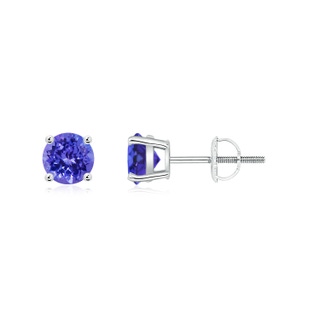 5mm AAAA Basket-Set Round Tanzanite Studs in 10K White Gold