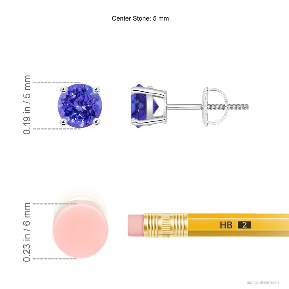 5mm AAAA Basket-Set Round Tanzanite Studs in 10K White Gold ruler