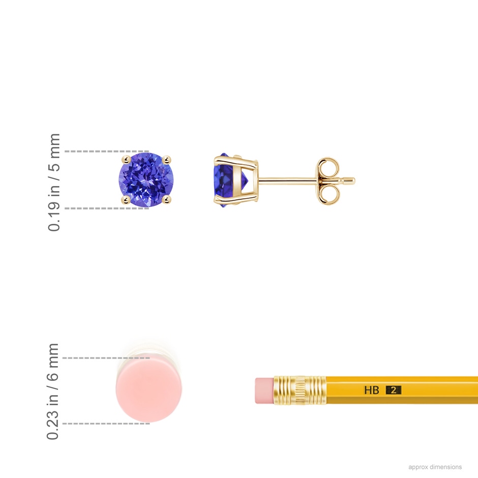 5mm AAAA Basket-Set Round Tanzanite Studs in Yellow Gold ruler