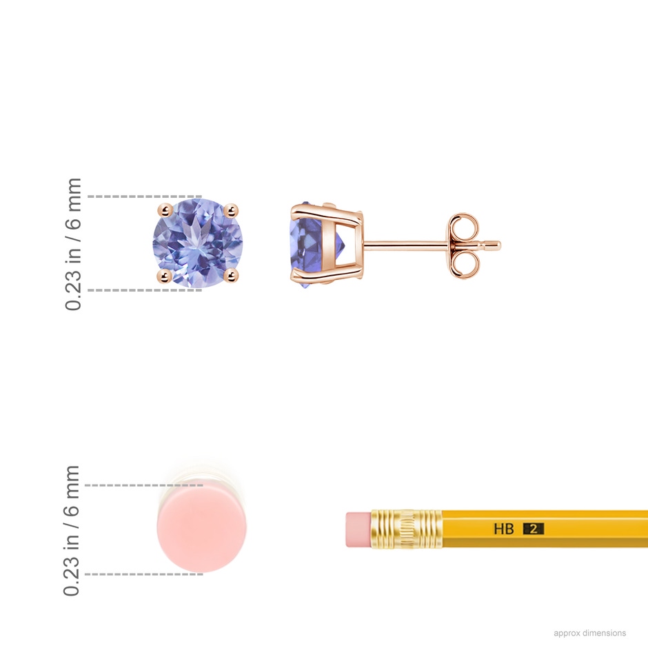 6mm A Basket-Set Round Tanzanite Studs in Rose Gold ruler