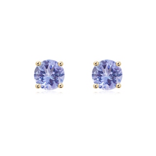 6mm A Basket-Set Round Tanzanite Studs in Yellow Gold