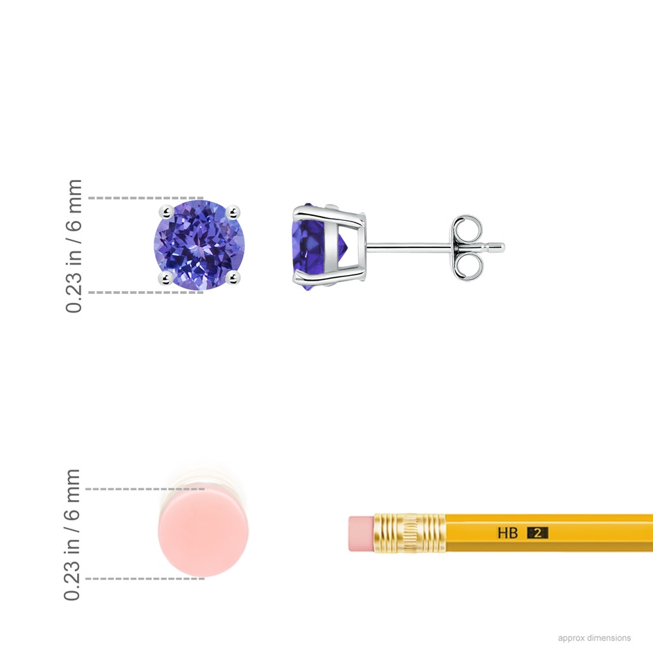 6mm AA Basket-Set Round Tanzanite Studs in White Gold ruler