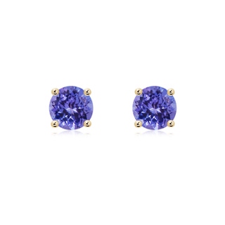 6mm AA Basket-Set Round Tanzanite Studs in Yellow Gold