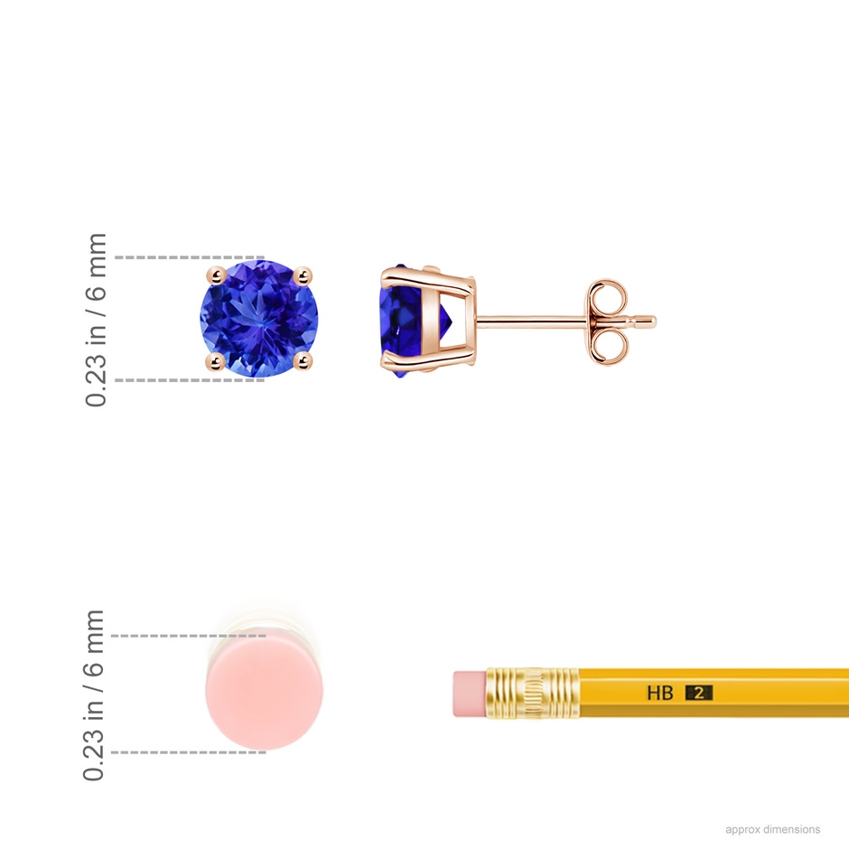 6mm AAA Basket-Set Round Tanzanite Studs in Rose Gold ruler
