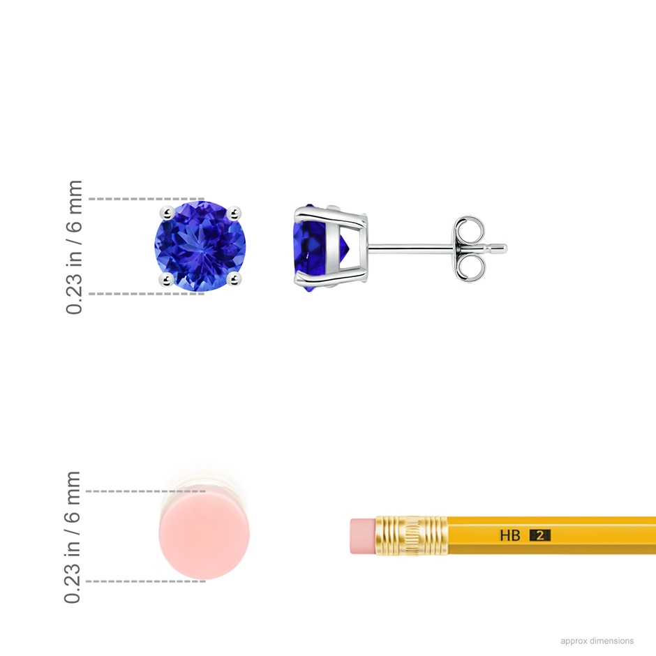 6mm AAA Basket-Set Round Tanzanite Studs in White Gold ruler
