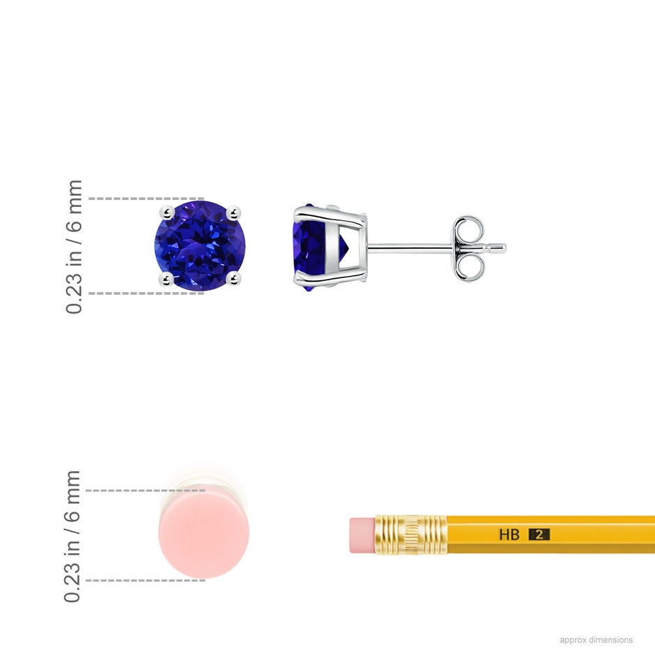 6mm AAAA Basket-Set Round Tanzanite Studs in 18K White Gold ruler