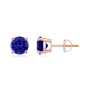 6mm AAAA Basket-Set Round Tanzanite Studs in Rose Gold