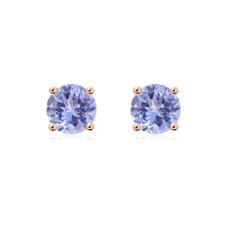 7mm A Basket-Set Round Tanzanite Studs in Rose Gold