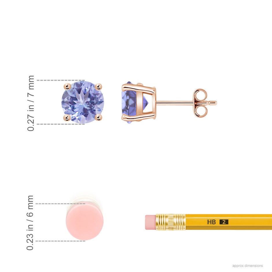 7mm A Basket-Set Round Tanzanite Studs in Rose Gold ruler