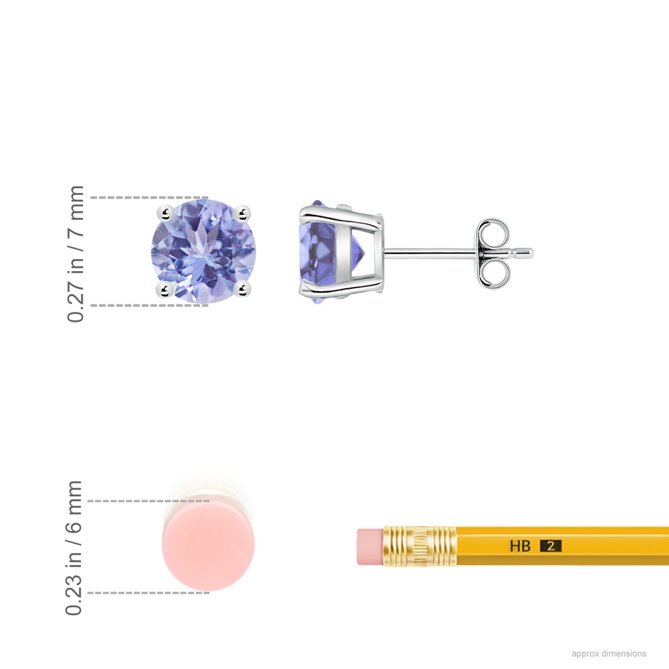 7mm A Basket-Set Round Tanzanite Studs in White Gold ruler
