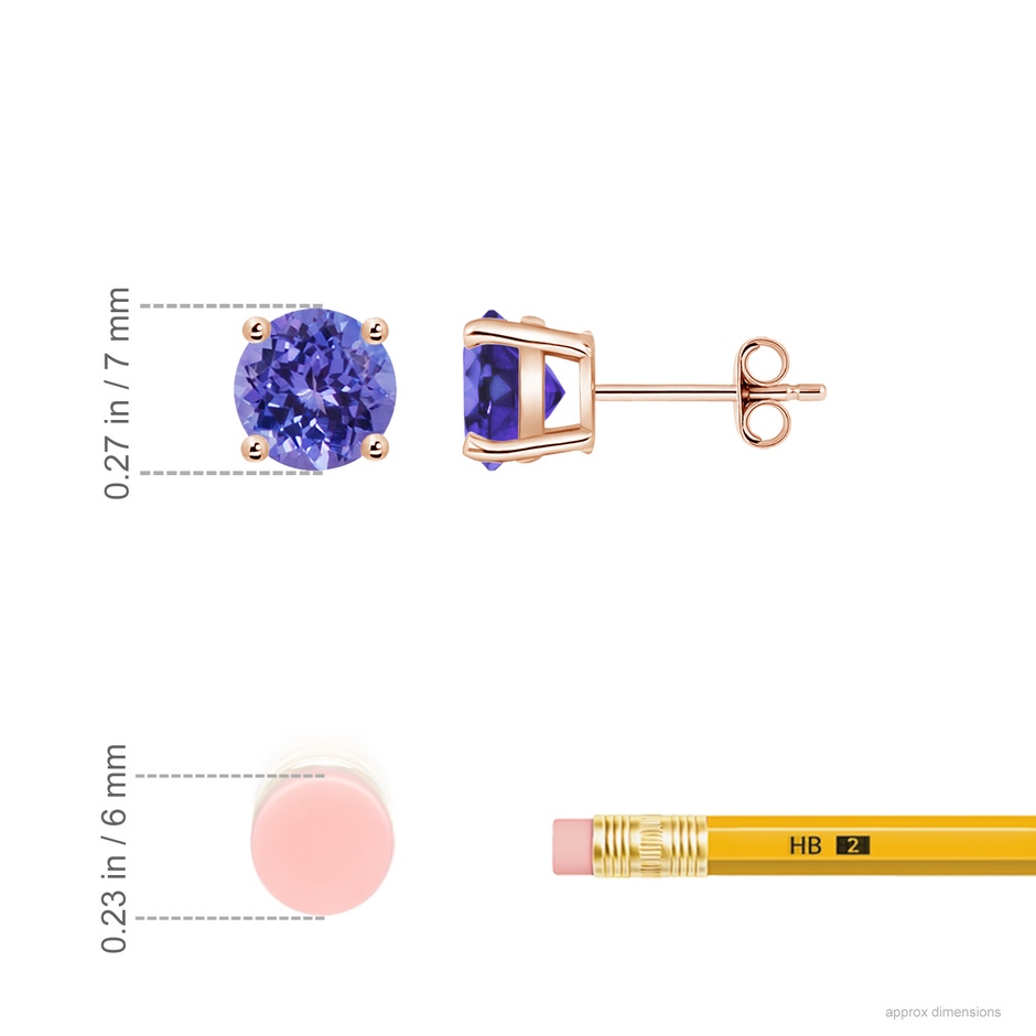 7mm AA Basket-Set Round Tanzanite Studs in Rose Gold ruler