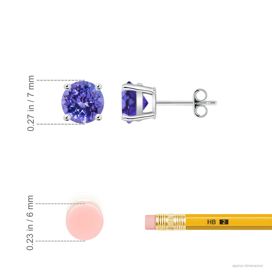 7mm AA Basket-Set Round Tanzanite Studs in White Gold ruler