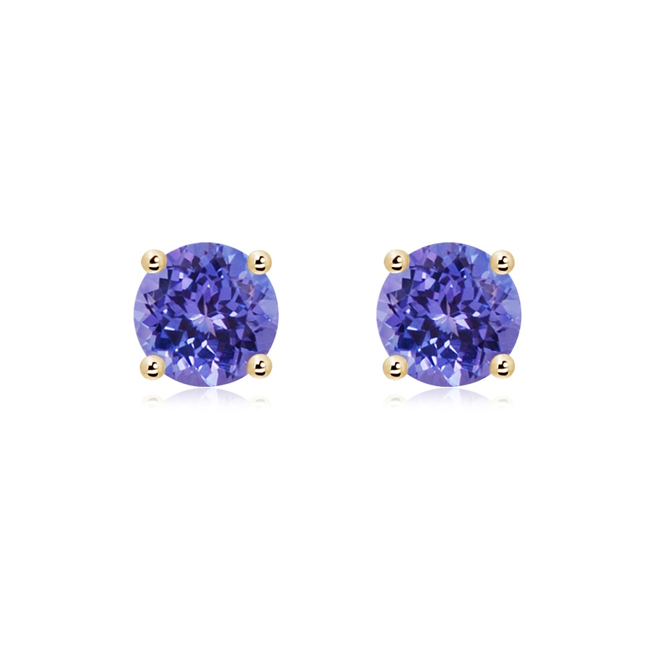 7mm AA Basket-Set Round Tanzanite Studs in Yellow Gold 