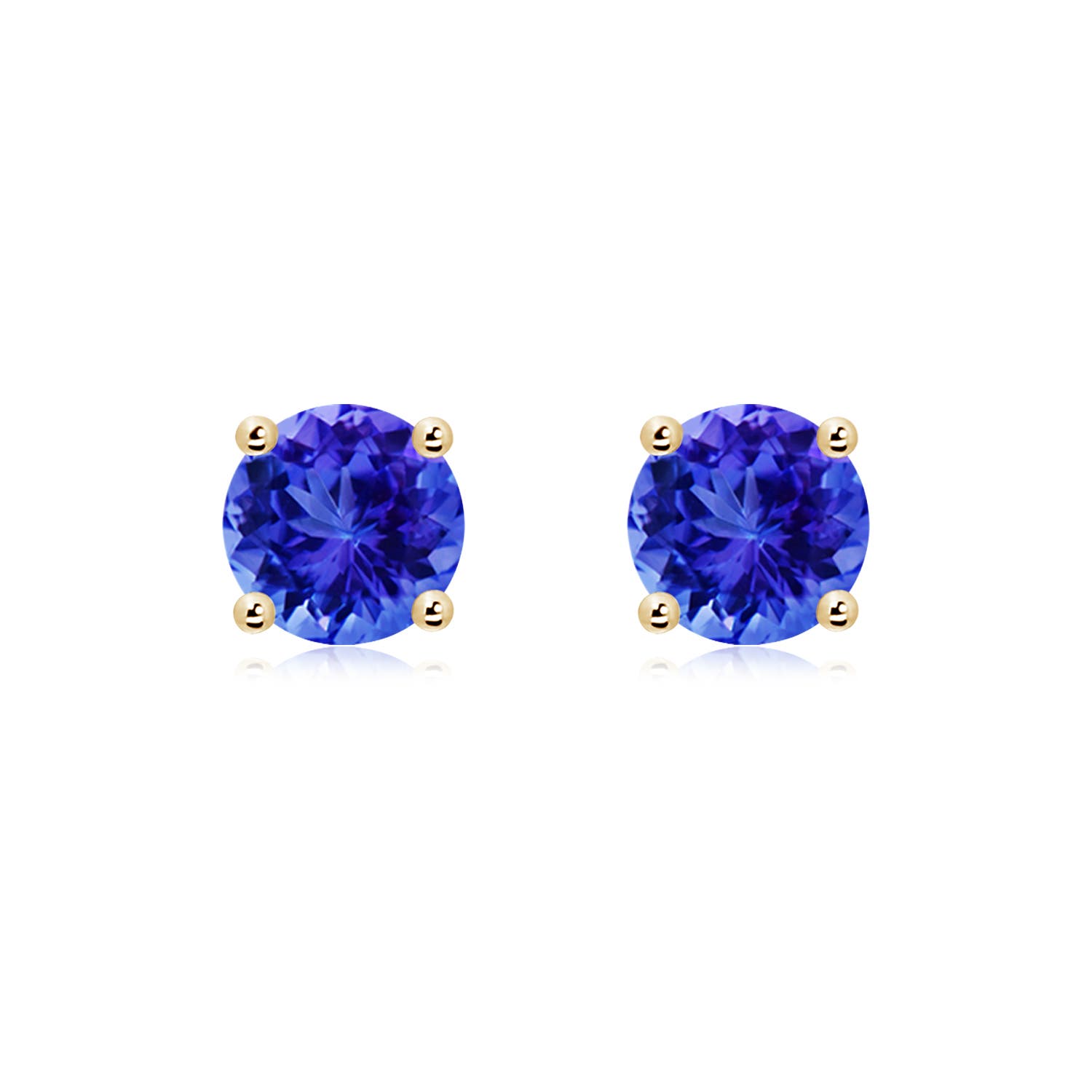 7mm AAA Basket-Set Round Tanzanite Studs in 18K Yellow Gold