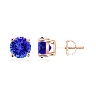 7mm AAA Basket-Set Round Tanzanite Studs in Rose Gold