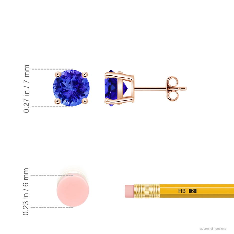 7mm AAA Basket-Set Round Tanzanite Studs in Rose Gold ruler