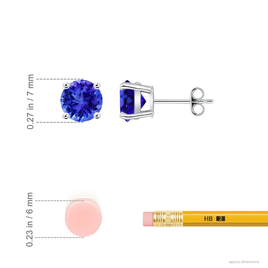 7mm AAA Basket-Set Round Tanzanite Studs in White Gold ruler