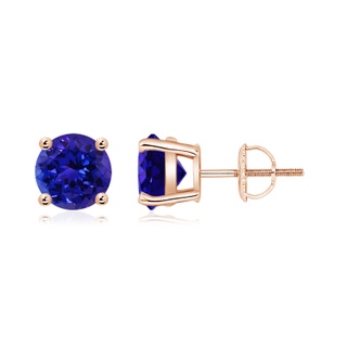 7mm AAAA Basket-Set Round Tanzanite Studs in 9K Rose Gold