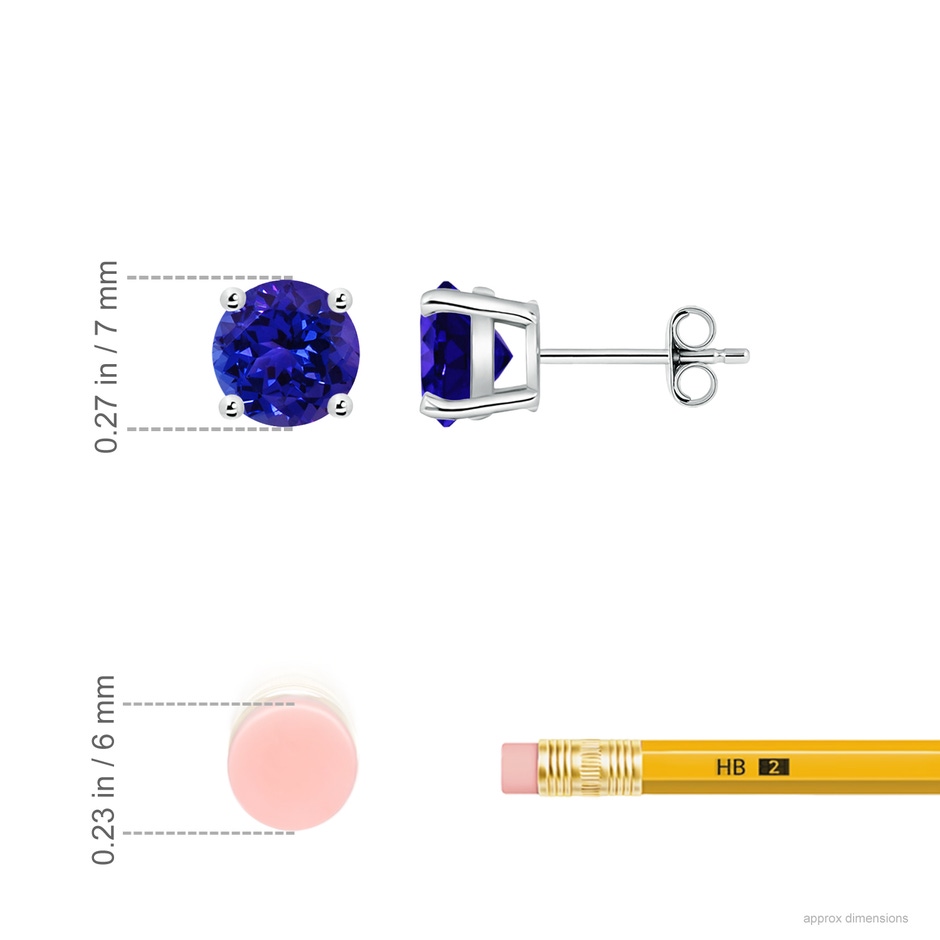 7mm AAAA Basket-Set Round Tanzanite Studs in P950 Platinum ruler