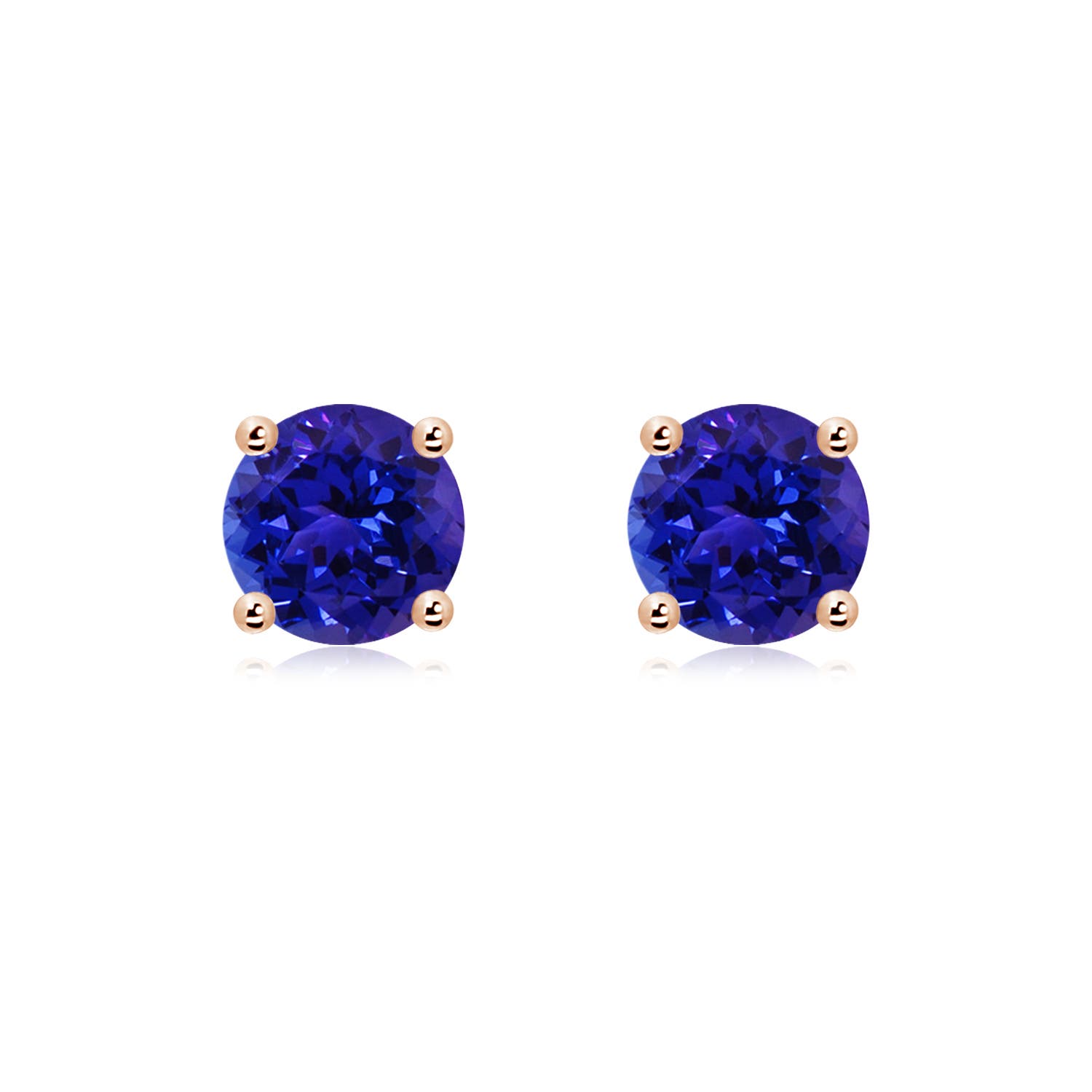 7mm AAAA Basket-Set Round Tanzanite Studs in Rose Gold