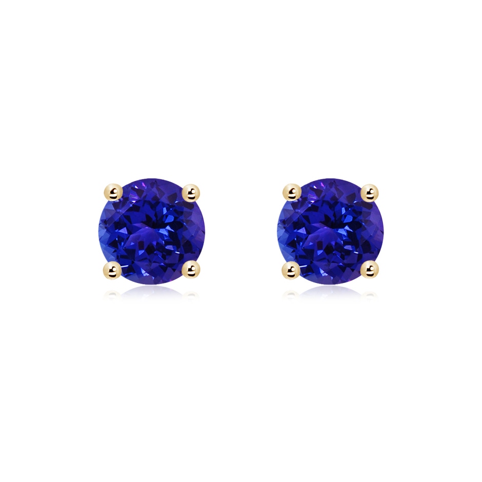 7mm AAAA Basket-Set Round Tanzanite Studs in Yellow Gold 