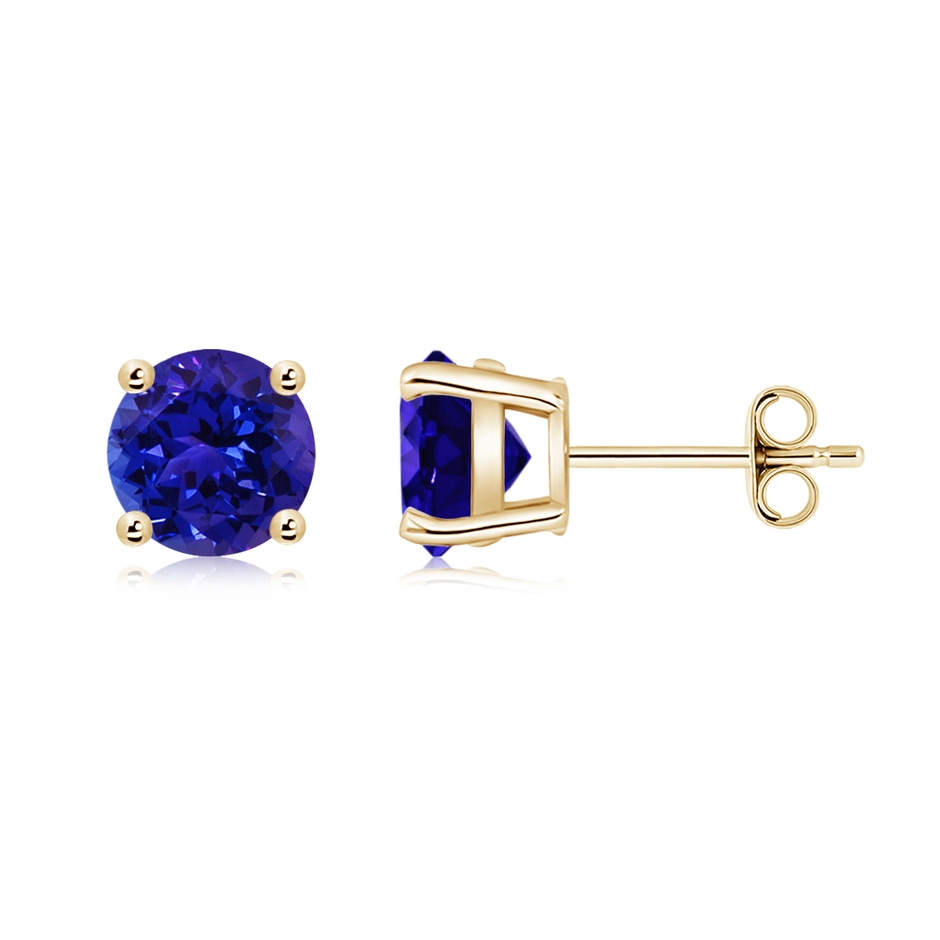 7mm AAAA Basket-Set Round Tanzanite Studs in Yellow Gold side 199