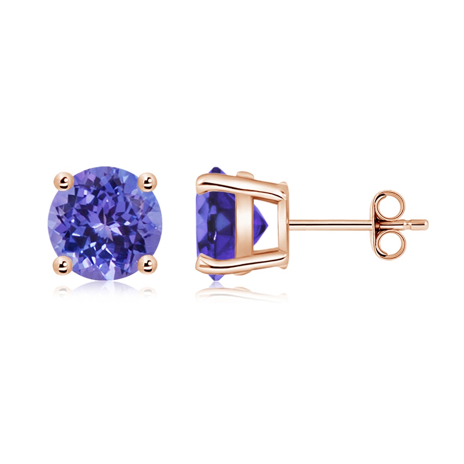 8mm AA Basket-Set Round Tanzanite Studs in Rose Gold side 199