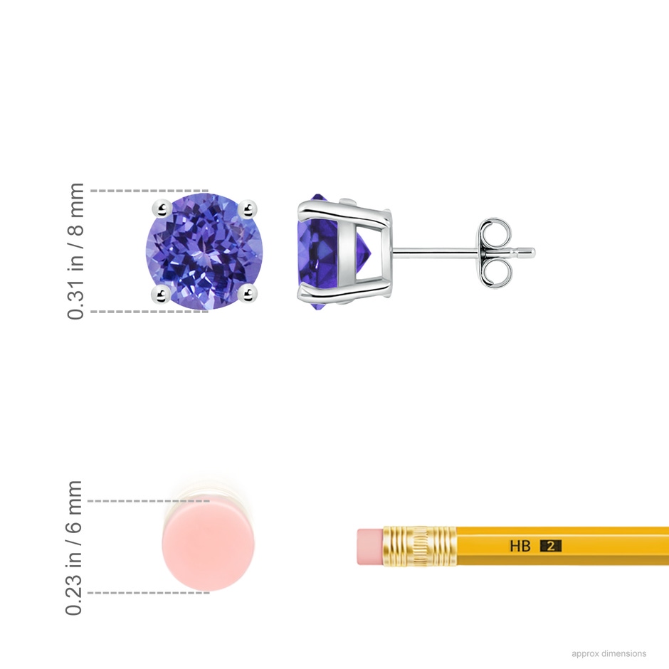 8mm AA Basket-Set Round Tanzanite Studs in White Gold ruler
