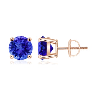 8mm AAA Basket-Set Round Tanzanite Studs in 18K Rose Gold