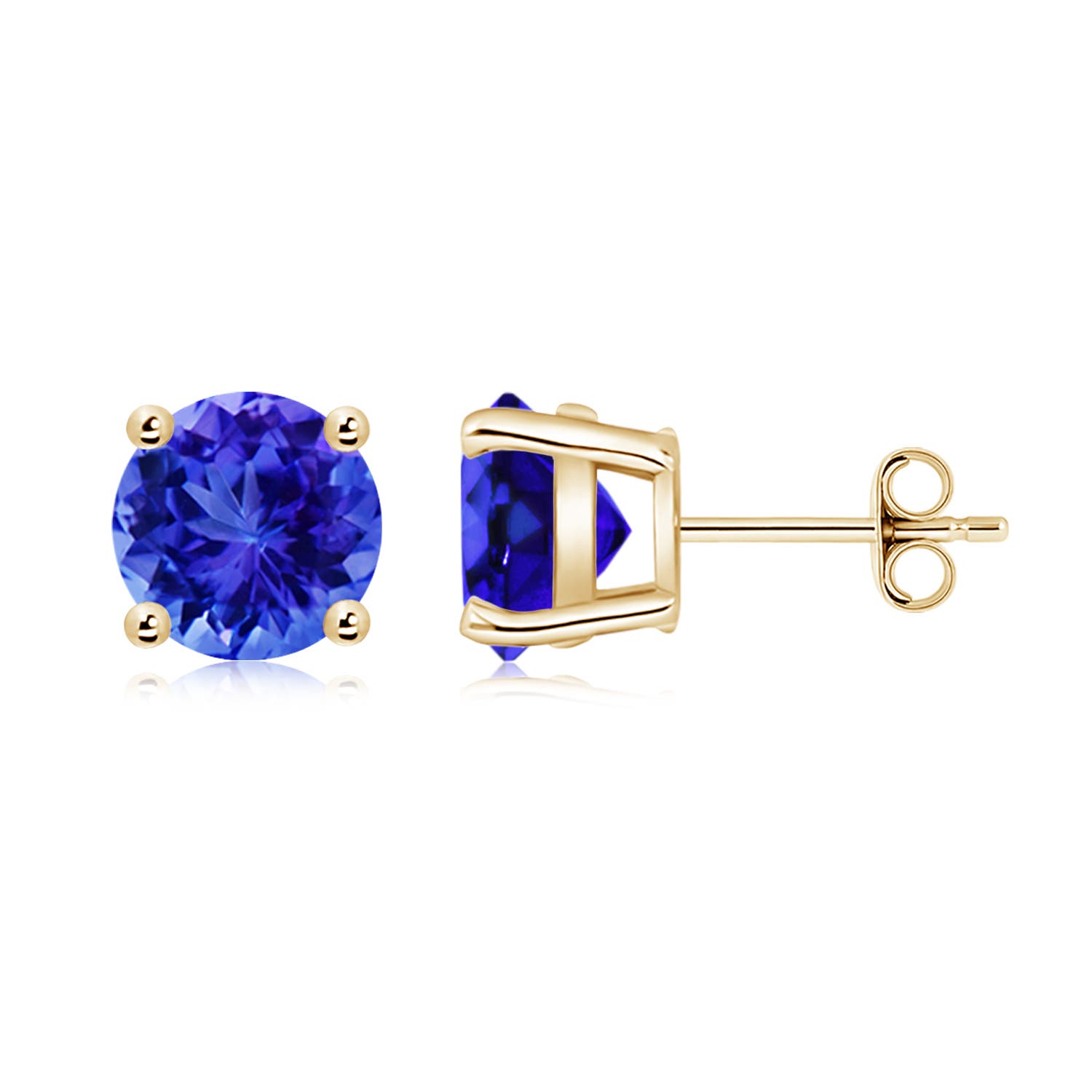 8mm AAA Basket-Set Round Tanzanite Studs in 18K Yellow Gold