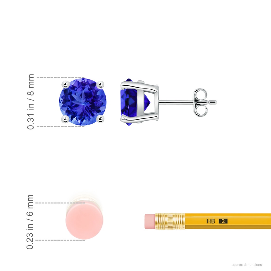 8mm AAA Basket-Set Round Tanzanite Studs in P950 Platinum ruler