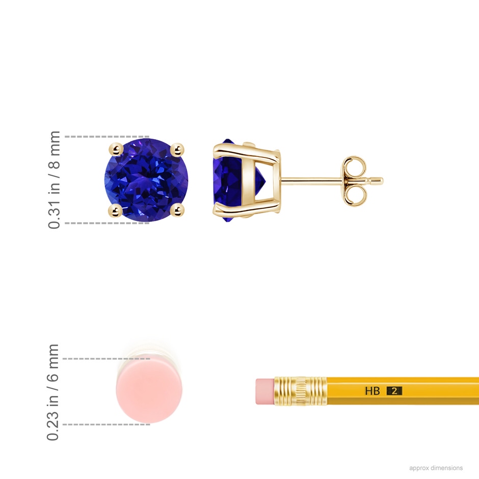8mm AAAA Basket-Set Round Tanzanite Studs in 18K Yellow Gold ruler