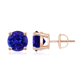 8mm AAAA Basket-Set Round Tanzanite Studs in 9K Rose Gold