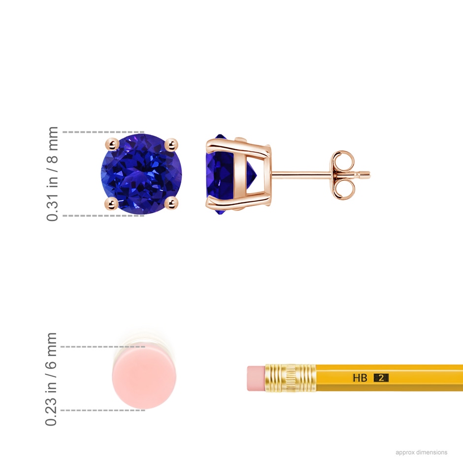 8mm AAAA Basket-Set Round Tanzanite Studs in Rose Gold ruler
