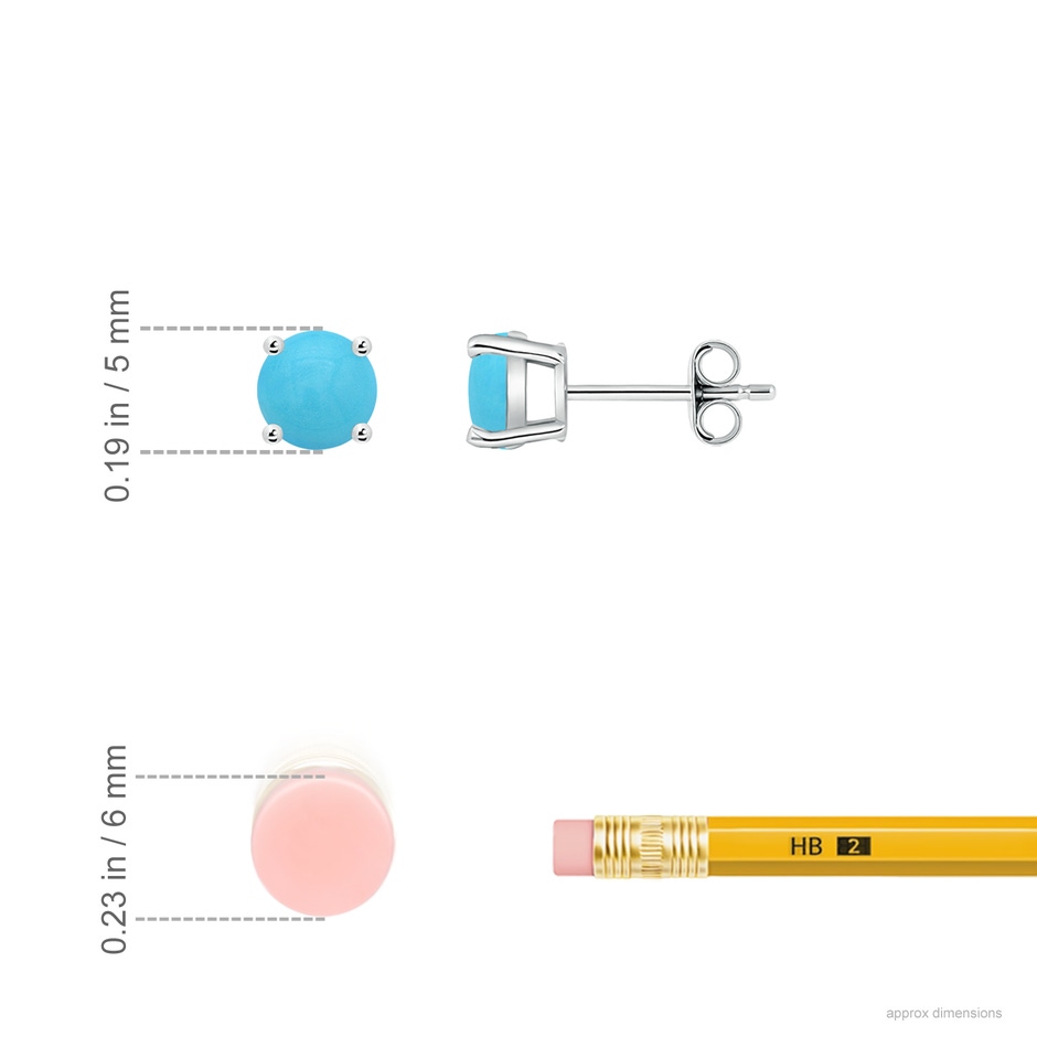 5mm AA Basket-Set Round Turquoise Studs in White Gold ruler