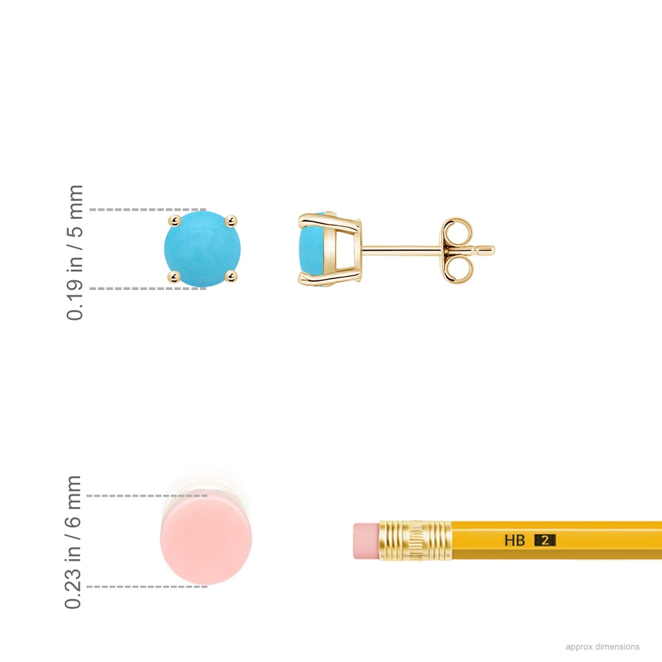 5mm AA Basket-Set Round Turquoise Studs in Yellow Gold ruler