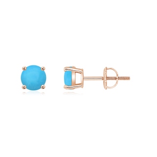 5mm AAA Basket-Set Round Turquoise Studs in Rose Gold