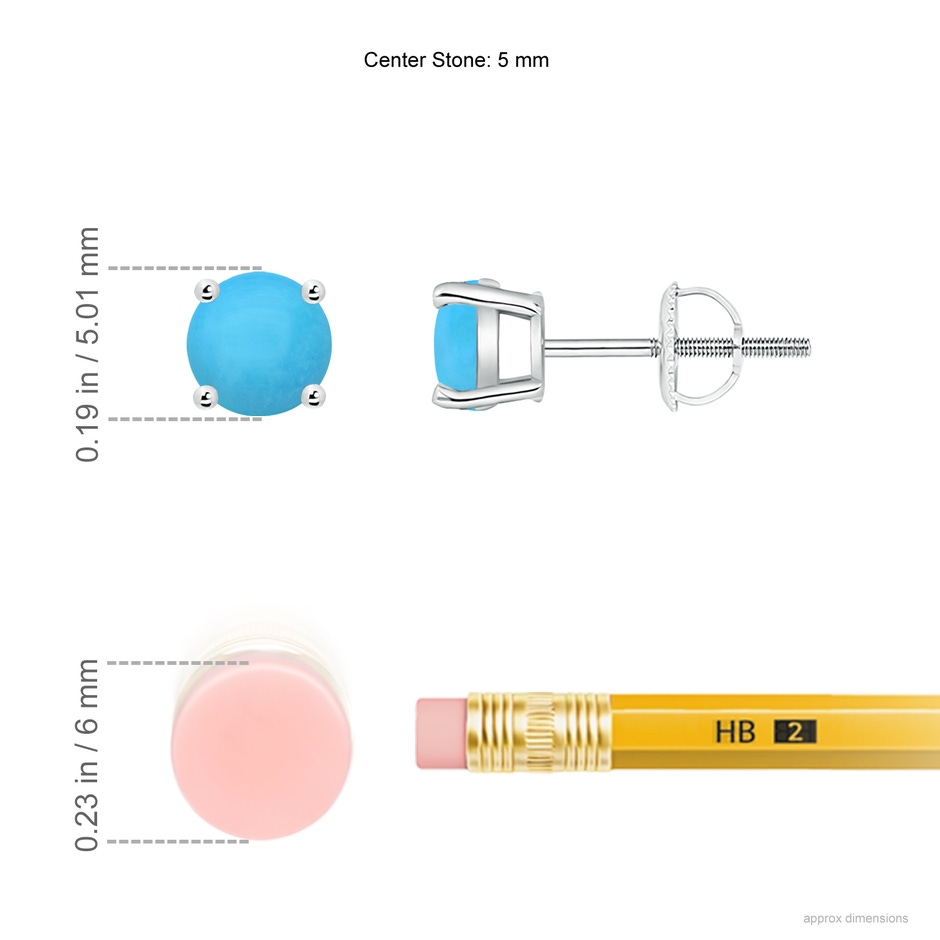 5mm AAA Basket-Set Round Turquoise Studs in White Gold ruler