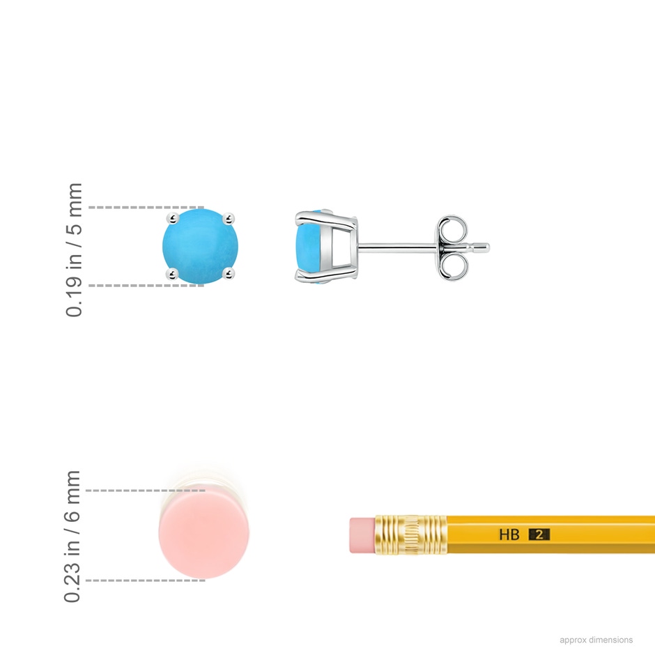 5mm AAA Basket-Set Round Turquoise Studs in White Gold ruler