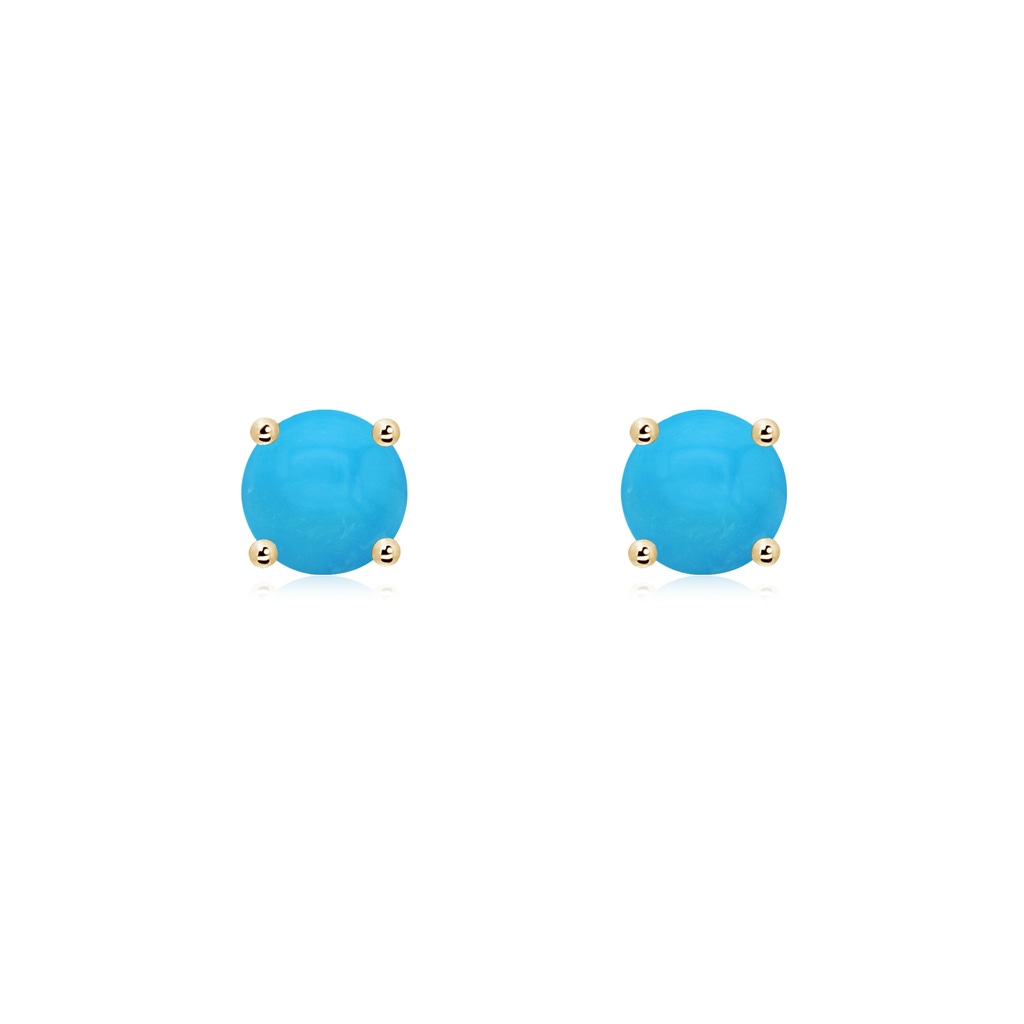 5mm AAAA Basket-Set Round Turquoise Studs in 18K Yellow Gold