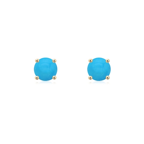 5mm AAAA Basket-Set Round Turquoise Studs in 18K Yellow Gold